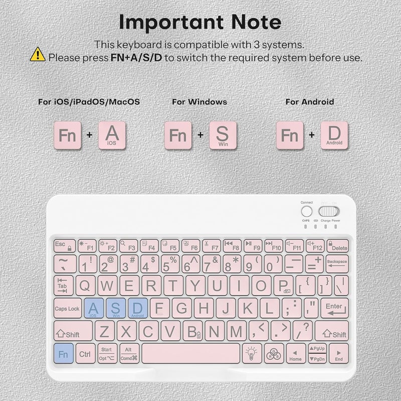 Omoton Large Print Bluetooth Keyboard for iPad iPhone Windows Tablets - 7 - Color Backlit with Enlarged Keycaps, Rechargeable Wireless Keyboard for iPad 10th/9/8/7, iPad Pro Air Mini etc (Pink) - Image 2